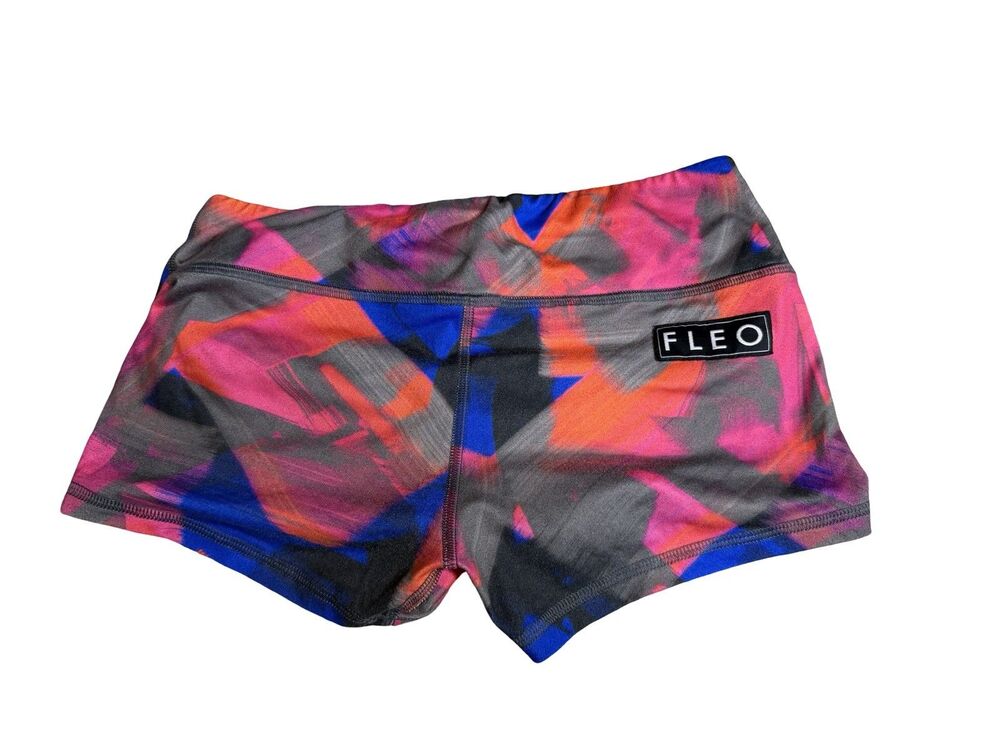 FLEO Womens pink blue geometric Athletic Workout Shorts Size Small Athleisure